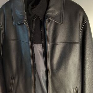 Genuine Leather Black Danier Jacket with detachable inner layer/collar